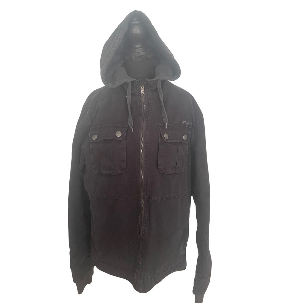 Fox Racing Heritage Forged Jacket Mens L Black Canvas Hooded Moto Gorpcore Work